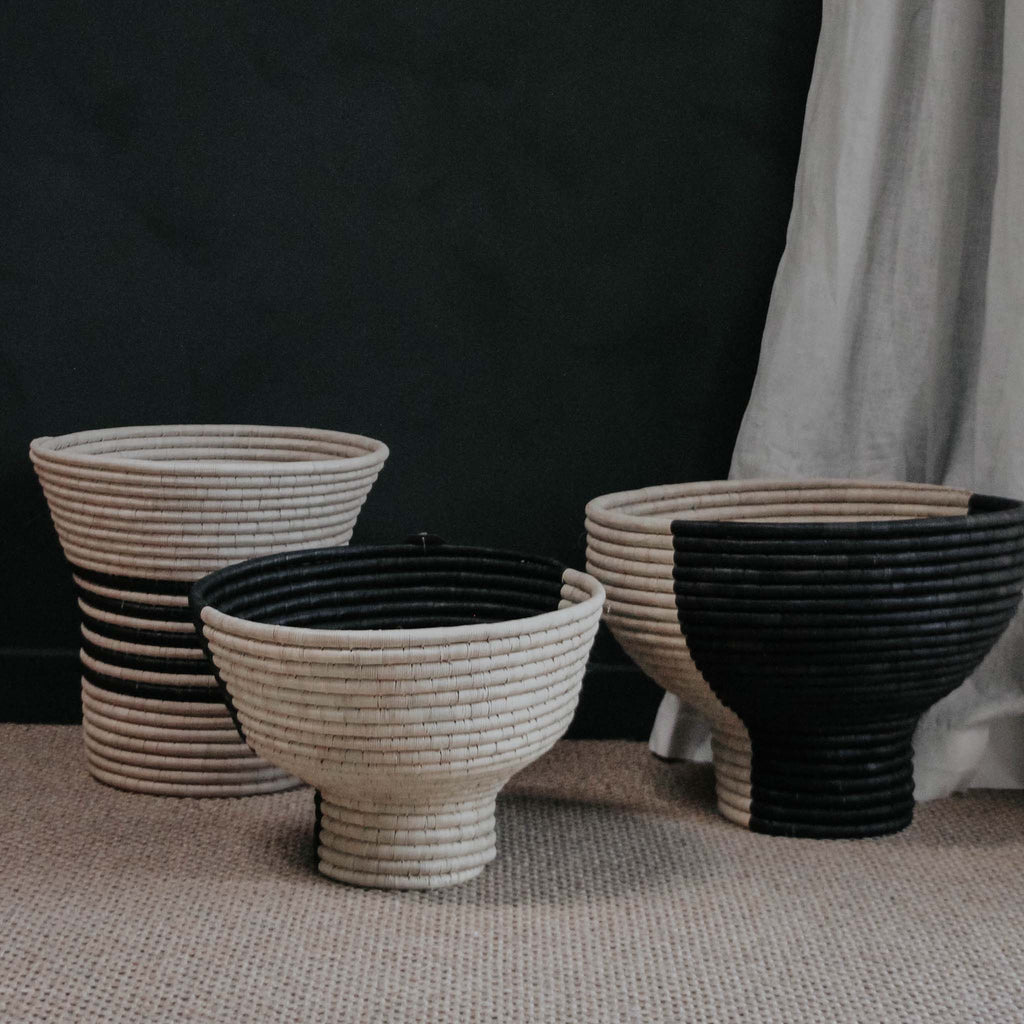 Zora Basket, Natural with Black Stripes