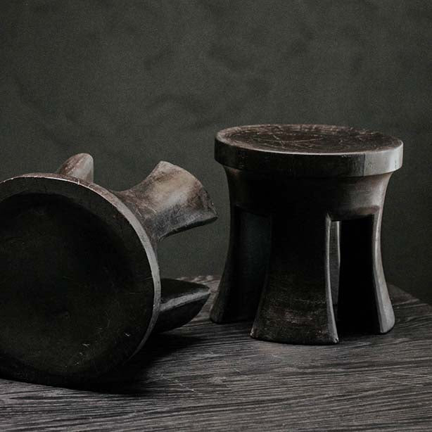 Dark Wood Stool with Curved Legs