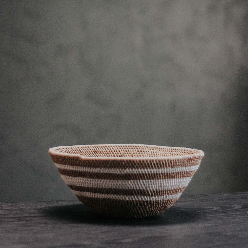 Foil and White Stripe Woven Bowl, Size Small