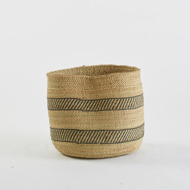 Woven Basket in Natural and Black Stripe, Large