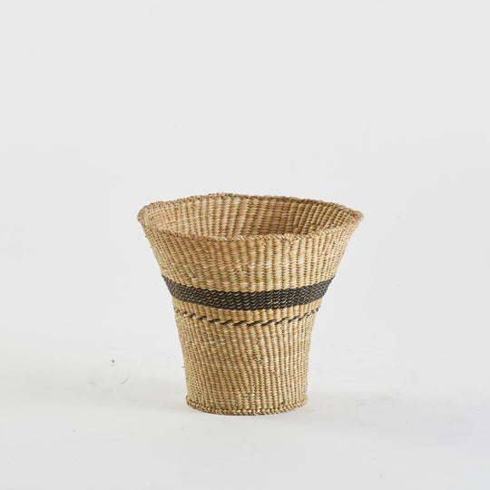 Woven Basket in Natural and Black Stripe, Medium