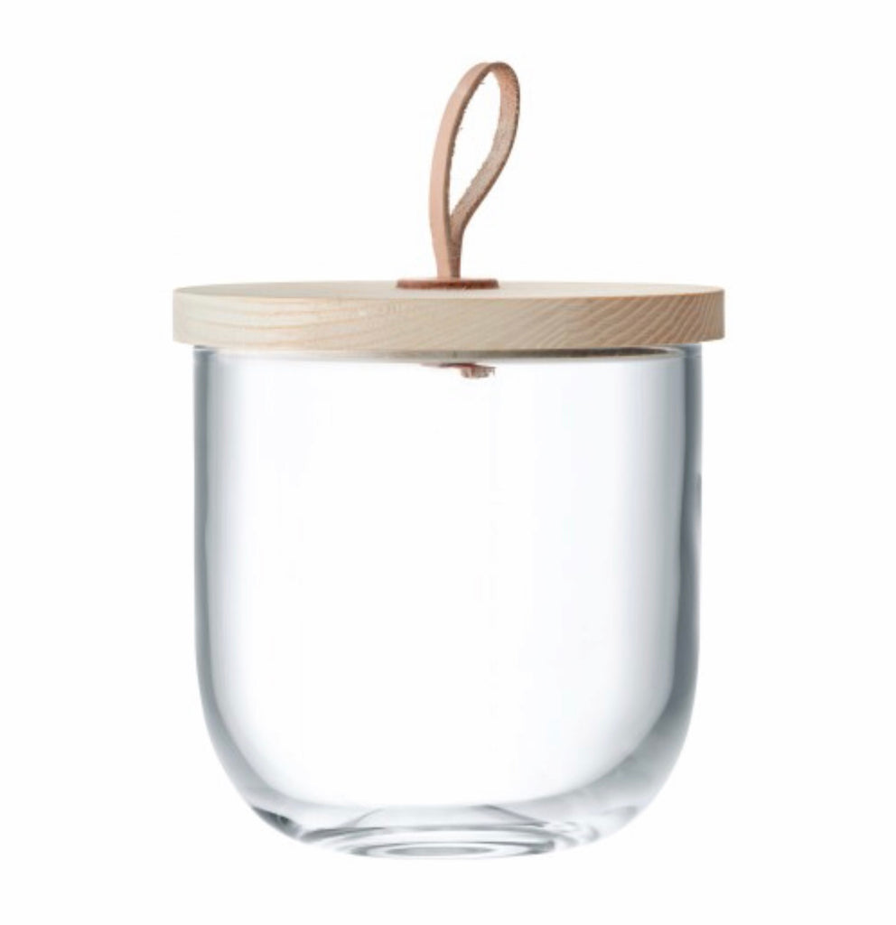 Glass Container with Ash/Leather Lid, Small