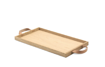 Tray with Leather Handles in Natural, Small